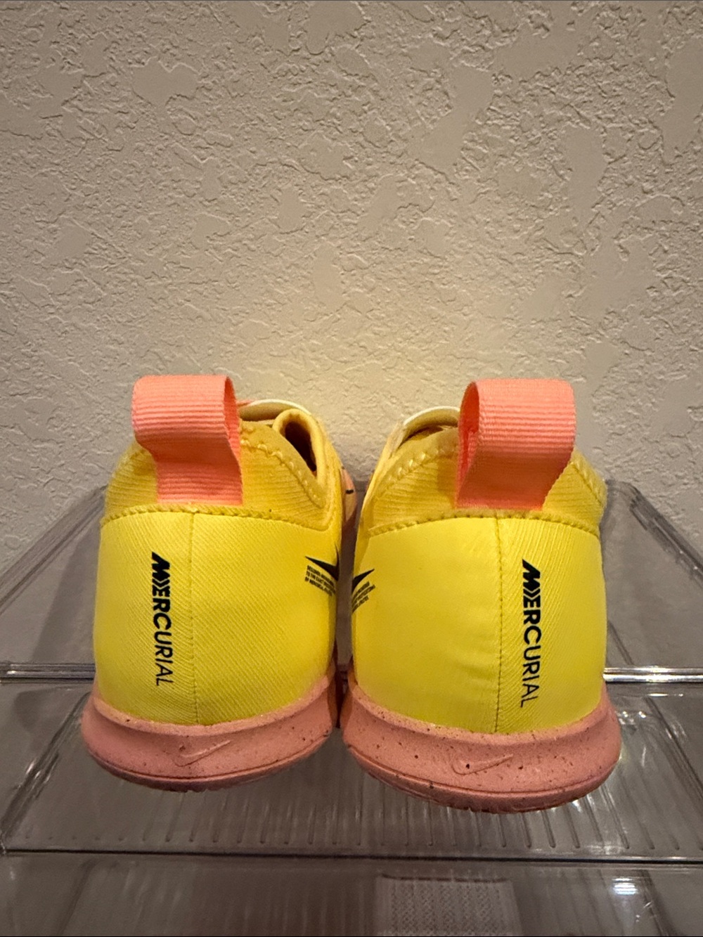 Nike Kids Mercurial Yellow with Pink Accents Indoor soccer shoes